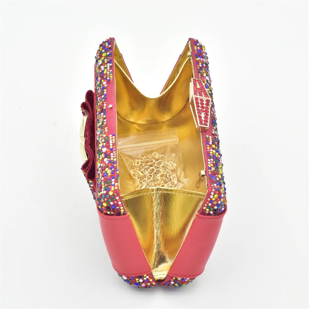 Fashion Ladies Shoe and Bag Set Latest Designers Nigeria Party Shoes and Bags for Women Full Rhinestone Wedding Shoes for Bride