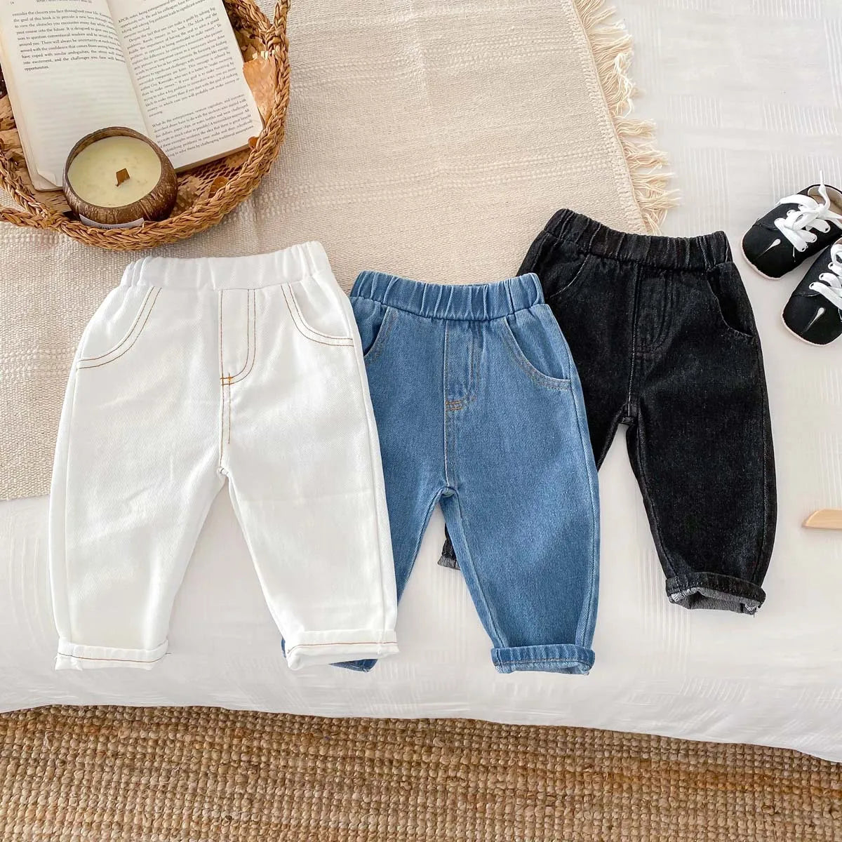 Kid's Trousers Base Colour Children Soft Denim Pants Boys Jeans Girls Solid Skinny Pants 1-6Y Unisex