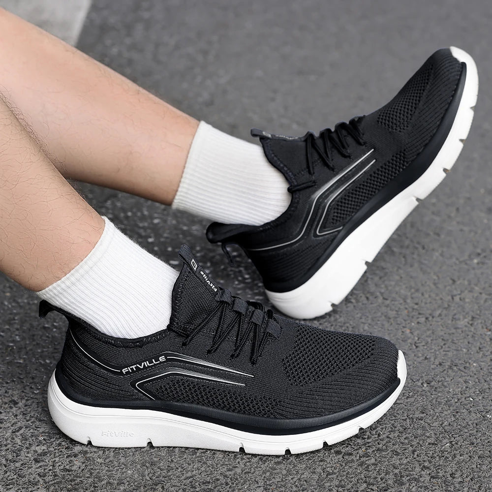 Hardloopschoenen met dikke zool voor heren, schokabsorberende rebound, lichtgewicht voor gezwollen voeten, brede schoenen met voetboogondersteuning