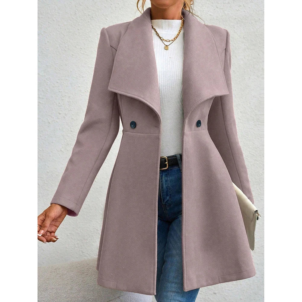 Women's Coats Winter Solid Colour Long Sleeve Lapel Button-Up Work Coats New Year Red Valentine's Day Gift Outer Wears