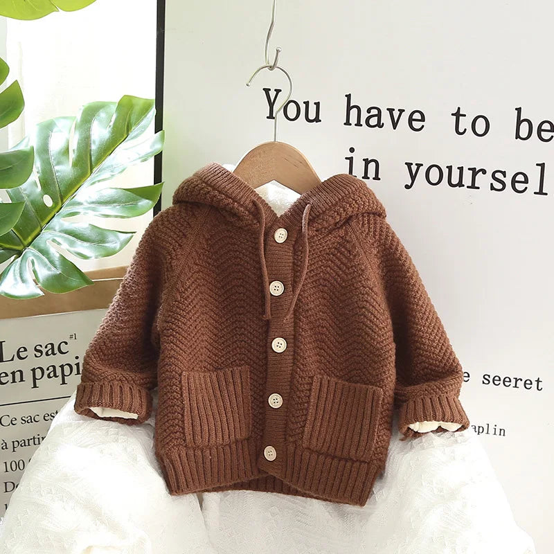 Winter Kids Sweaters Fur Lining Girls Cardigans Warm Boys Knitwear Children Outfit 1-7Y Unisex
