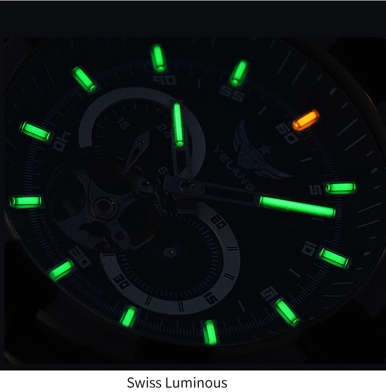Yelang V1024 Men's 44mm Automatic Mechanical Watch Luminous 100m Water Resistant Japan Miyota 82S7 Movement Stainless Steel Band