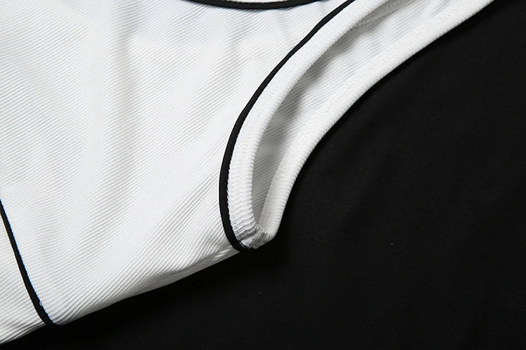 Casual Ribbed 2 Piece Set Women Black String Patchwork Tank Tops + Side Split Shorts Skirts Fashion Simple Classic Suit