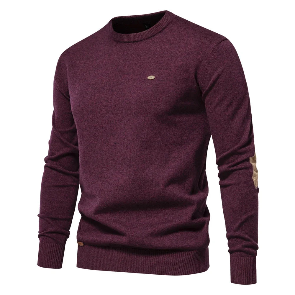 Men's Autumn Cotton Sweater O-Neck Patchwork Sleeve Pullovers Solid Colour Warm Winter Sweaters For Men