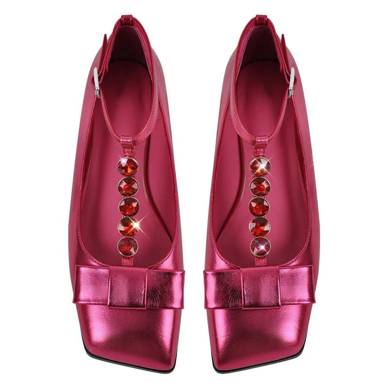 Woman Rose Red Elegent Slip On Flats Fashion Daily Elegant Crystal Flat Shoes