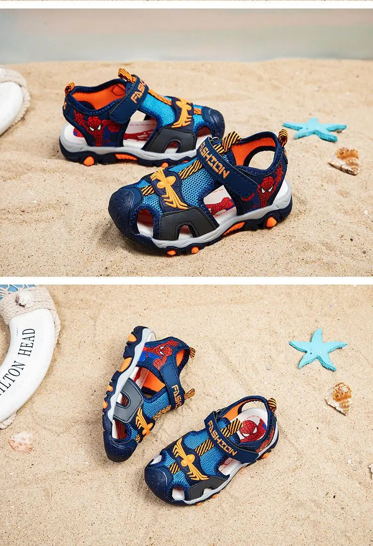 Children Sandals Male Summer Sandals Student Open Peep Toe Cartoon Beach Anti slip Soft Sole Black Blue Shoes Size 26-35