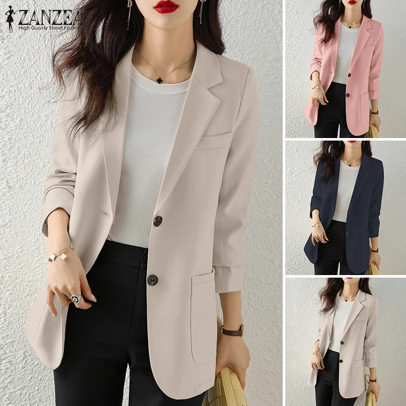 Office Wear Fashion Tops Long Sleeve Elegant Korean Style Women Suit Jackets Streetwear Notched Lapel Casual Blazer