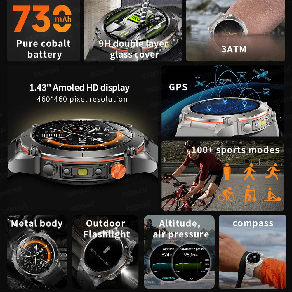 2025 New Rugged Military GPS Smart Watch Built-In GPS Tracker Compass Sports Fitness Tracking Smartwatch - Compatible with HUAWEI & Xiaomi IOS