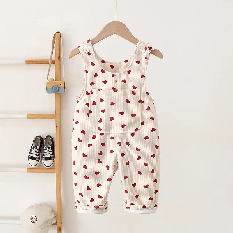 New Autumn Baby Trousers Toddler Cute Love Overall 1-4T Infant Girls Versatile Loose Corduroy Pants