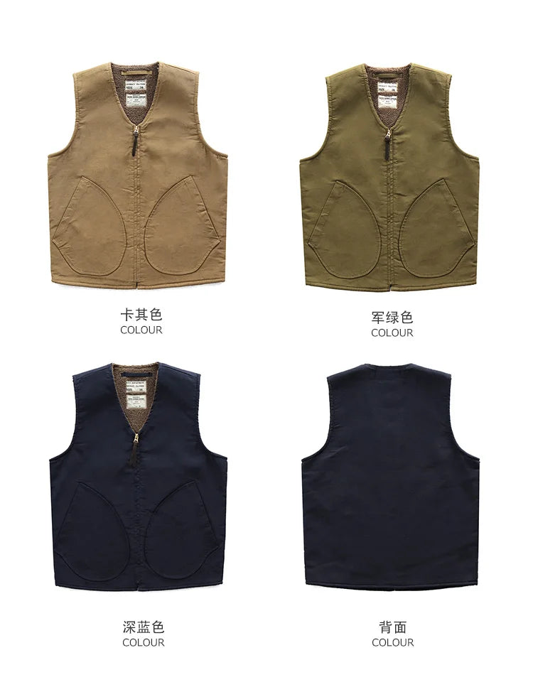 Winter New American Retro Thickened Velvet Naval N1 Deck Vest Men's Fashion 40% Cashmere Washed Casual Cargo Waistcoat