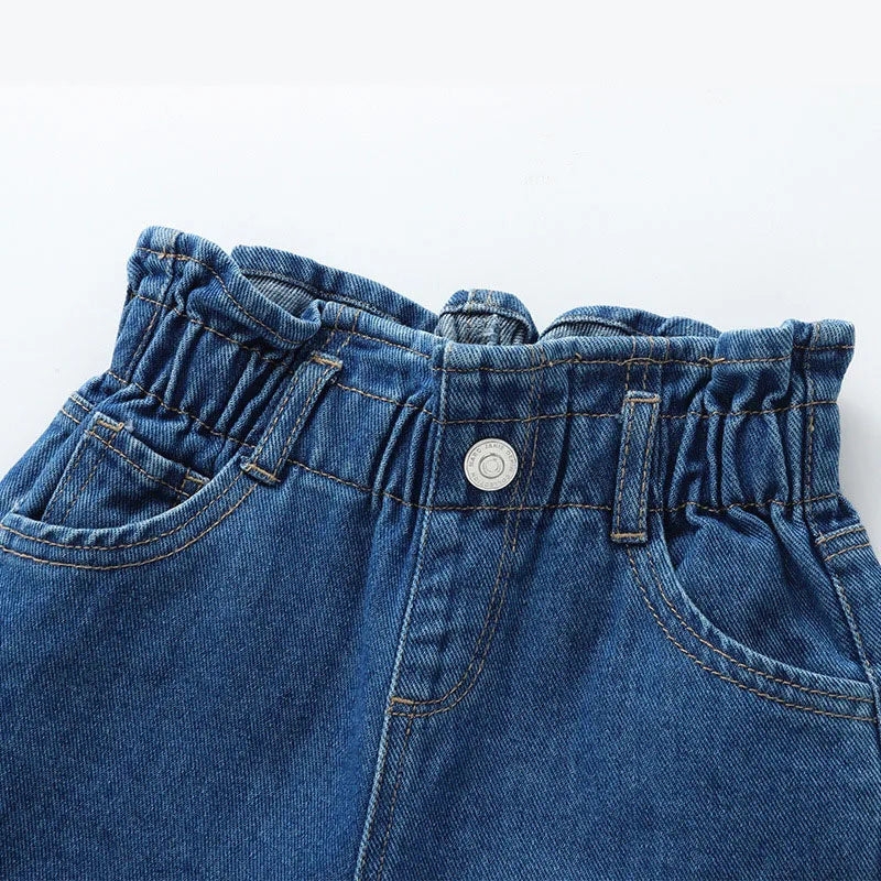 New Spring Kids Jeans Girls Boys Cute Solid Colour Denim Blue Pants Children Loose Trousers 4-6Y Unisex