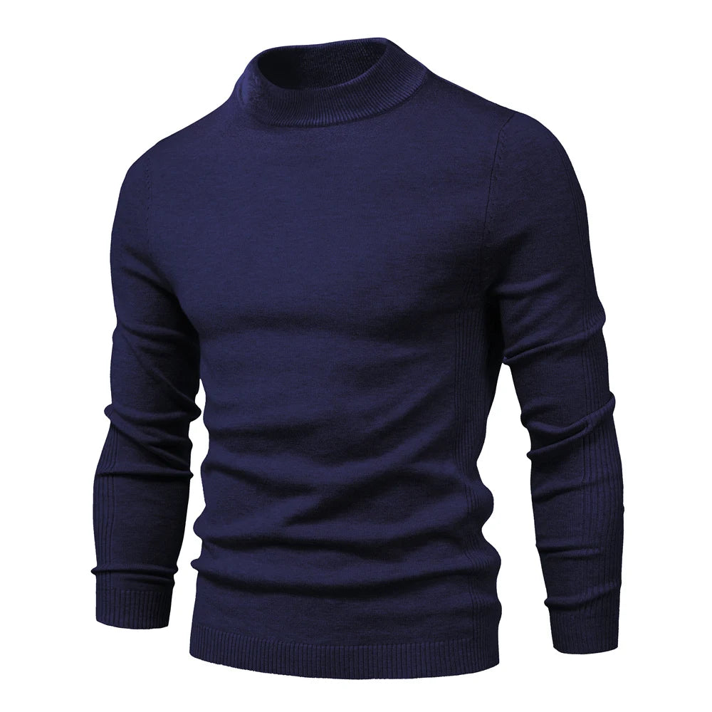 Men's Soft Mid Neck Pullover Casual Solid Colour Winter Warm Men's Sweater High Quality Pullover For Men