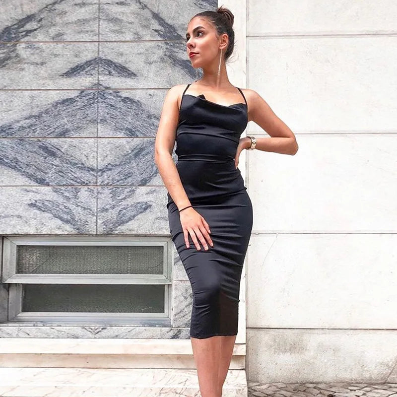 Neon Satin Lace Up Women's Long Midi Dress Light Pink Bodycon Backless Elegant Party Sexy Club Clothes Summer Dinner Outfit
