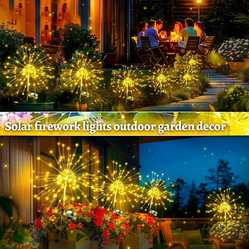Solar Garden Lights Outdoor Fairy Fireworks Light Waterproof Decor Yard Pathway Patio Lawn Flower Lamp