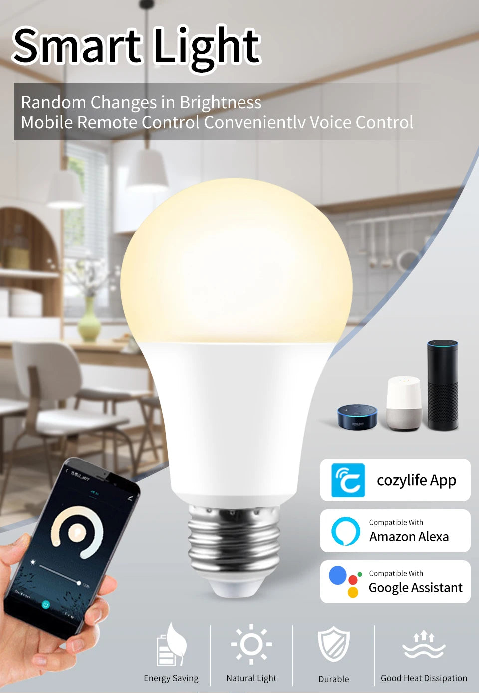 110V 220V E27 WiFi Smart LED-lampen 20W 15W 12W LED-lamp Dimbaar APP-spraakbediening Ondersteuning Alexa Google Home Home Lighting