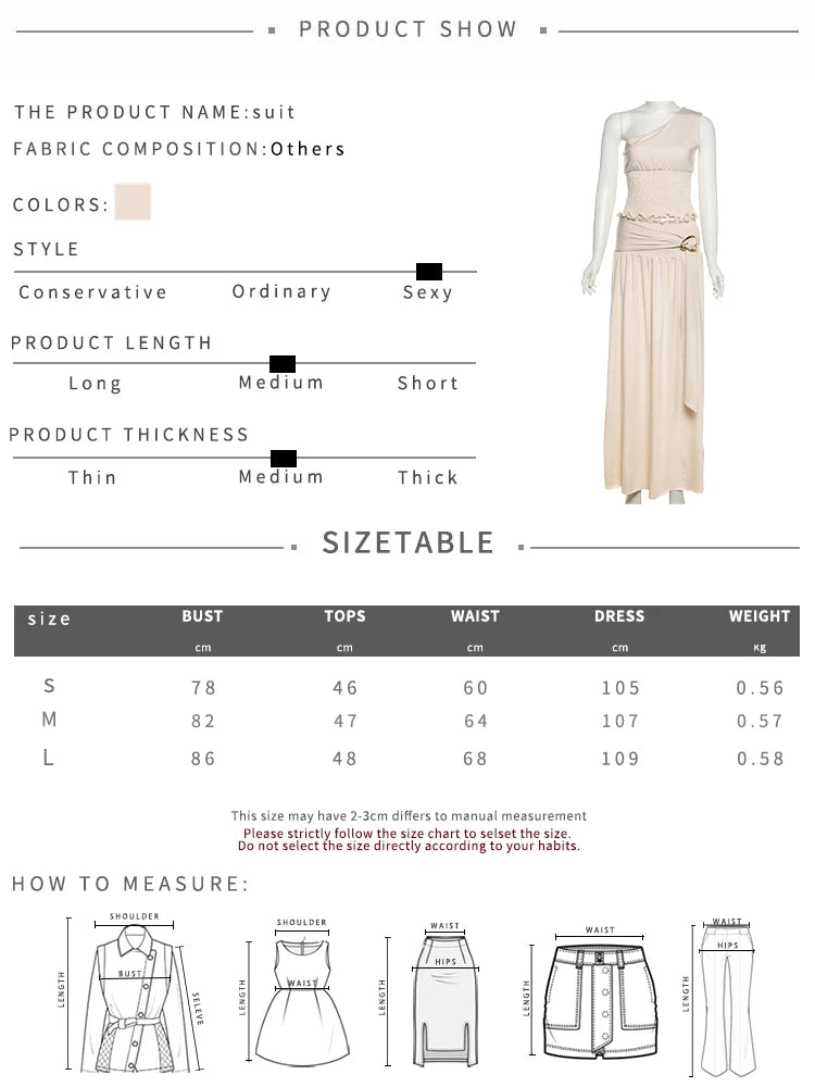 Elegant Ruched 2 Piece Set Women Skew Collar Backless Crop Tops + Metal Buckle Decoration Skirts Matching Solid Outfits