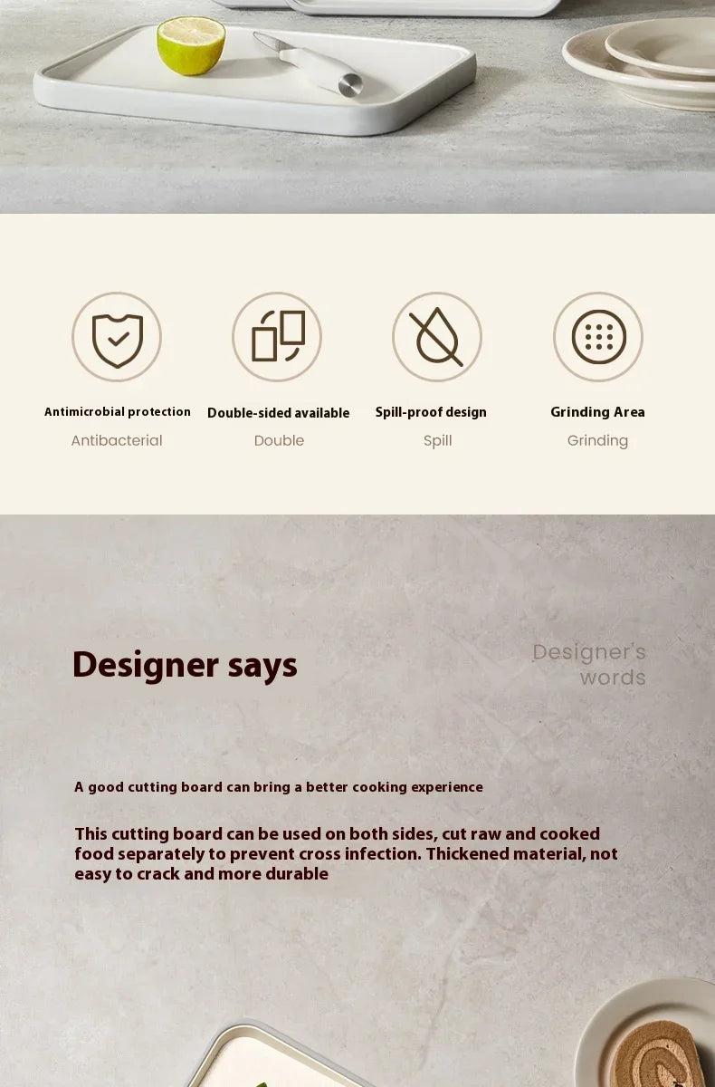 Double-Sided PP Cutting Board - Mold Proof/Antibacterial, BPA Free - Non-Slip/Dishwasher Safe for Veggies/Meat