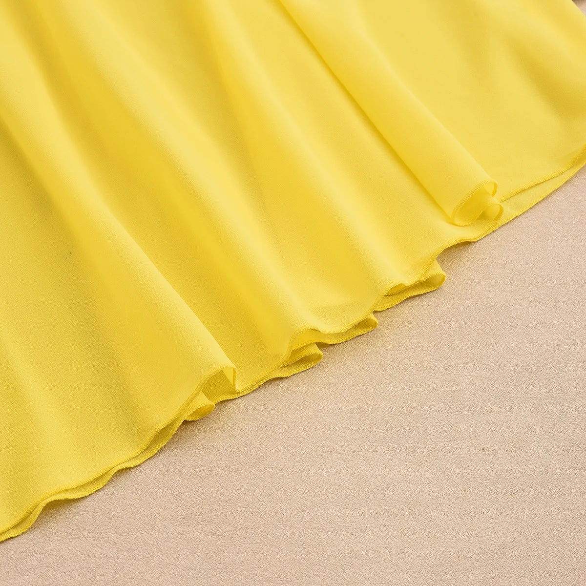 Sexy Fashion 2 Piece Set Women Metal Flower Decoration Halter Hollow Tops + Mesh Patchwork Long Skirts Elegant Outfits