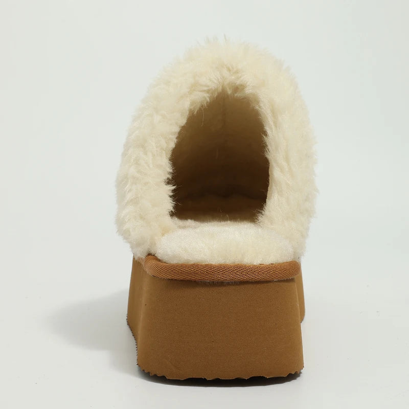 Women's Fluffy Plush Winter Shoes With Thick Sole Fuzzy Slides Suitable For Indoor and Outdoor Use With Anti-Slip Platform Fur Slippers