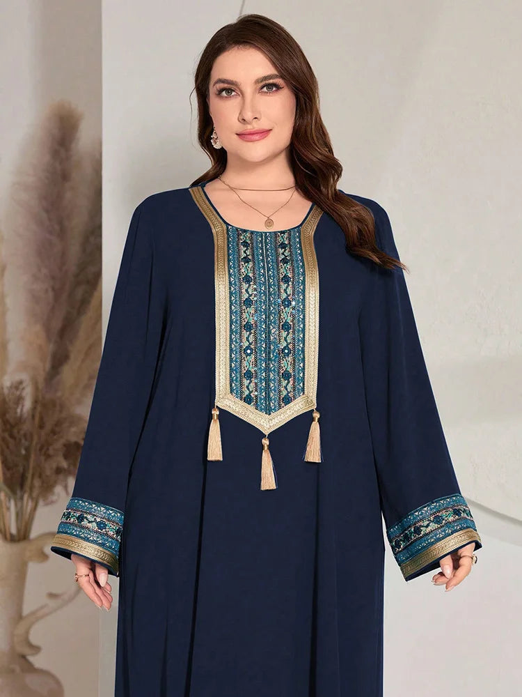 Women's Luxury Elegant V-Neck Mesh Party Evening Maxi Dresses Summer Plus Size Printed Lantern Sleeves Long Dress