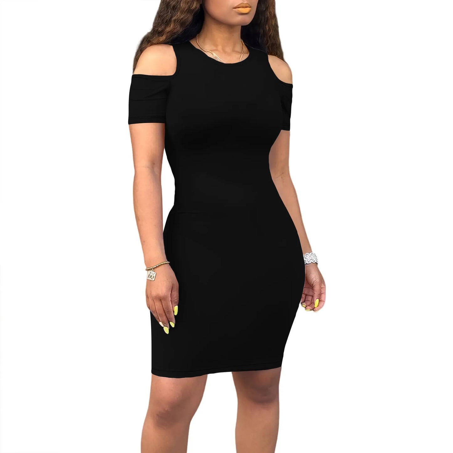 Summer Off Shoulder Dresses for Women Summer Crewneck Short Sleeve Casual Knee Length T Shirt Going Out Dresses