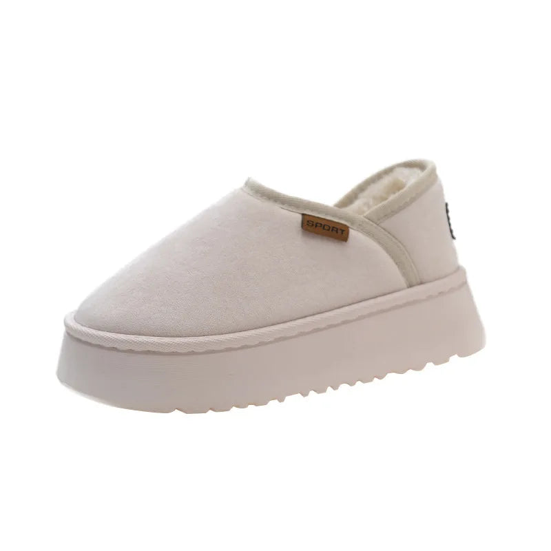 Women's Winter Warm Fuzzy Lining Cotton Shoes Fur Fluffy Slippers For Indoor and Outdoor Use With Anti-Skid Plush Thick Sole Cotton Shoes