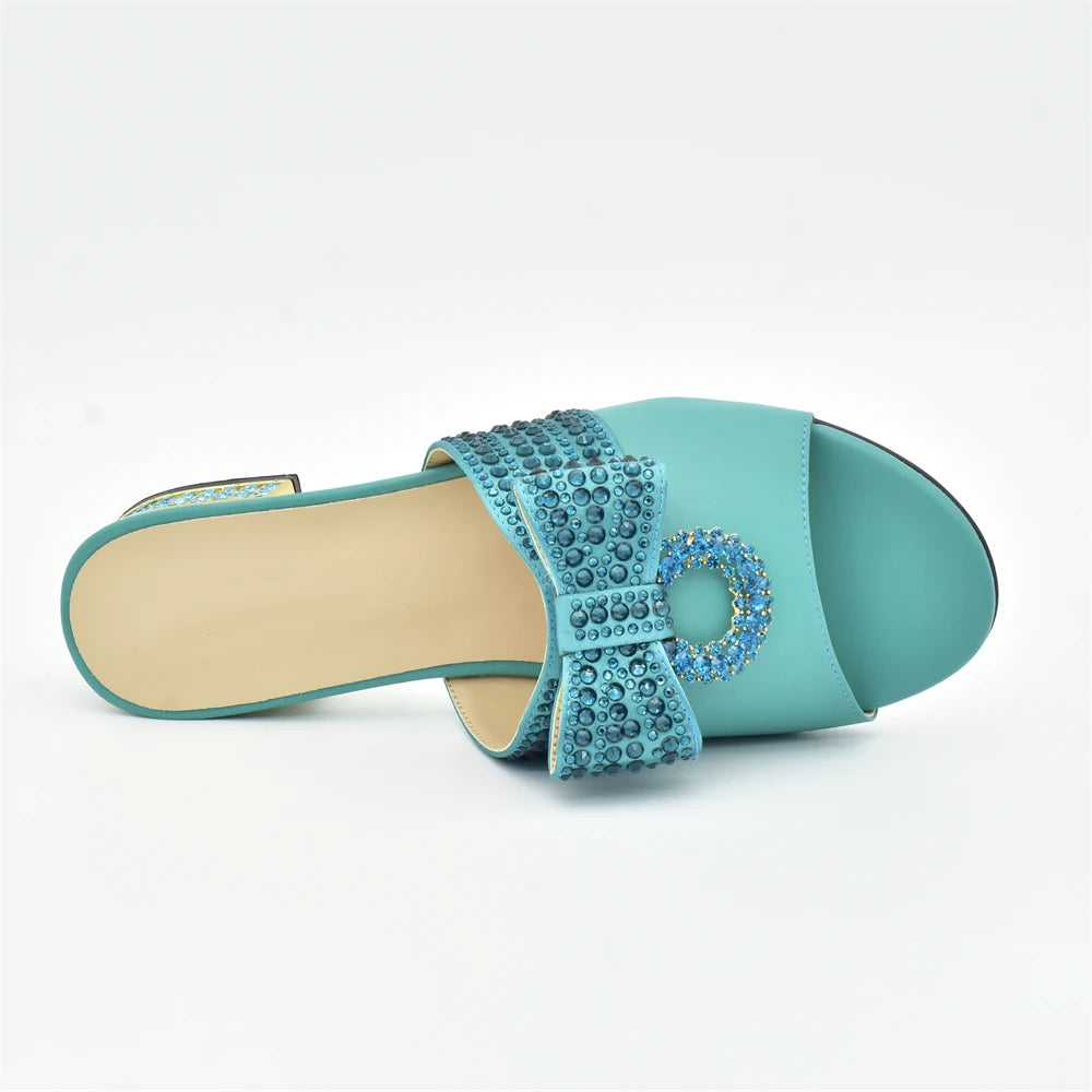 Italian Ladies Shoes and Bags To Match Set Decorated with Rhinestone Sling Backs Low (1cm-3cm) Luxury Shoes Women Designers