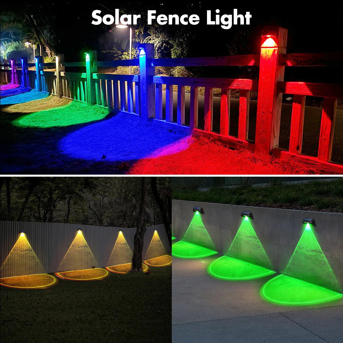 Solar Fence Lights Outdoor Waterproof Solar Deck Lights with Warm White RGB LED Spot Lens Decorative Solar Powered Wall Lights