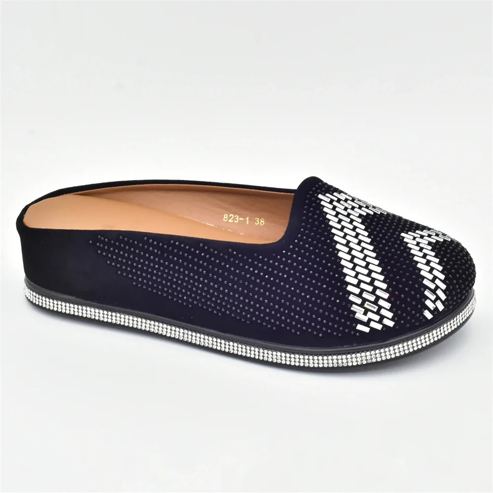 Bling Crystal Women Closed Toe Mules Half Close Slippers Thick Sole Light Weight Comfy Walking Shoes