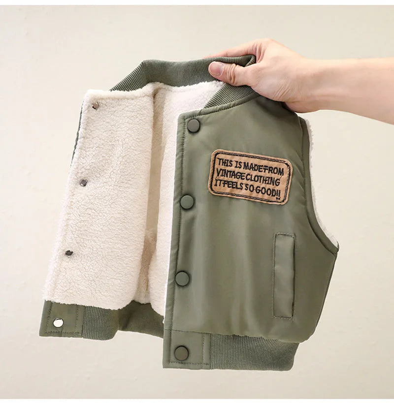 New Autumn Boy's Thicken Vest Cartoon Letter Kids Outwear Waistcoat Winter Warm Children Fleece Padded Clothes 1-7T Unisex