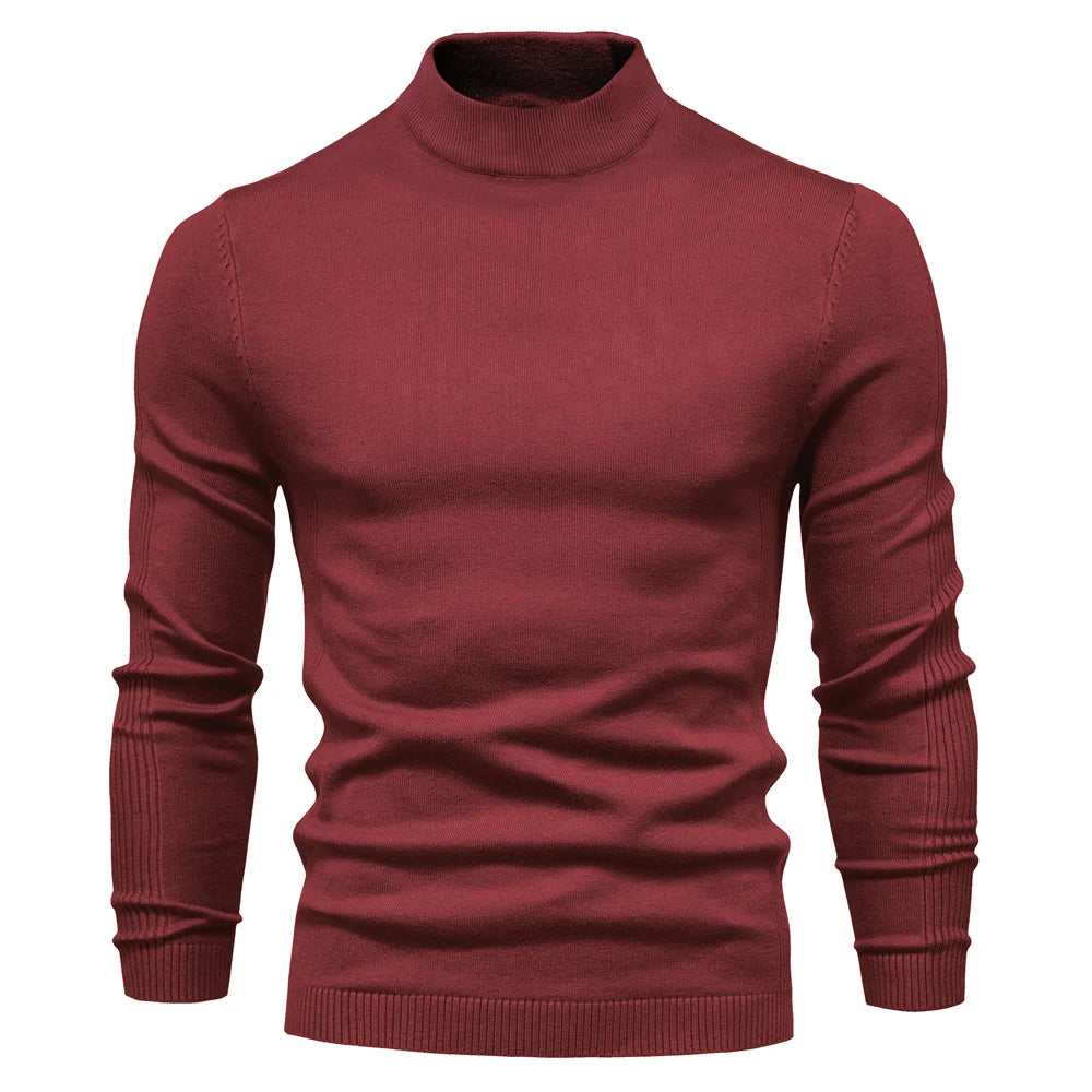 Men's Soft Mid Neck Pullover Casual Solid Colour Winter Warm Men's Sweater High Quality Pullover For Men