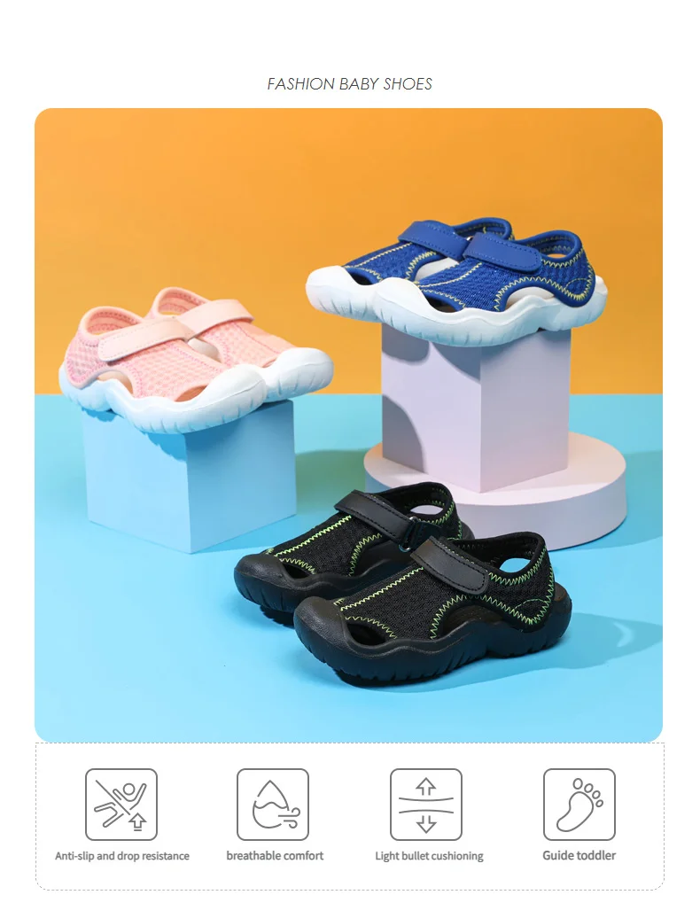 Ademende sportsandalen voor kinderen, jongens en meisjes, zomer, zachte zool, antislip, strandschoenen, gesloten neus, peuter, lichtgewicht, casual sandalen