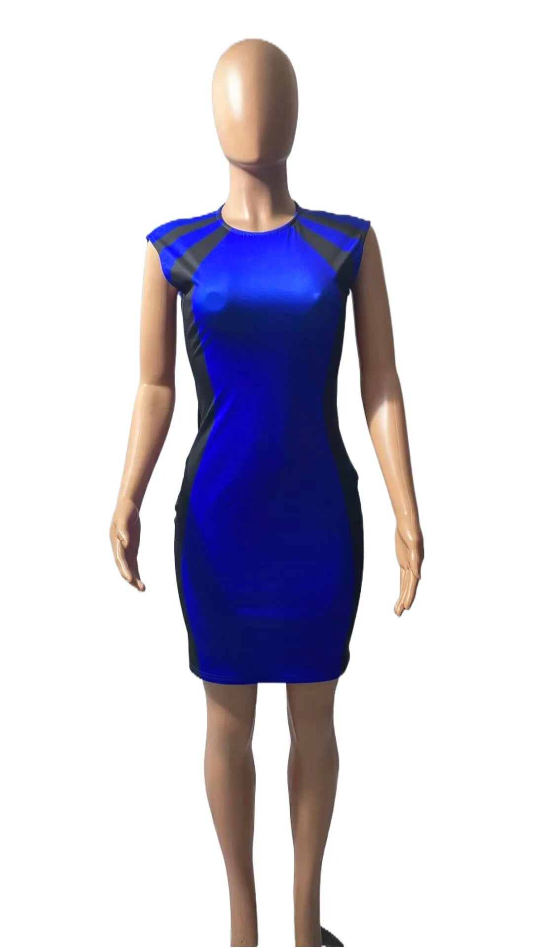 Elegant Women Party Club Dresses Summer Fashion Colorblock Round Neck Bodycon Dress Sleeveless Casual Mini Black Dress