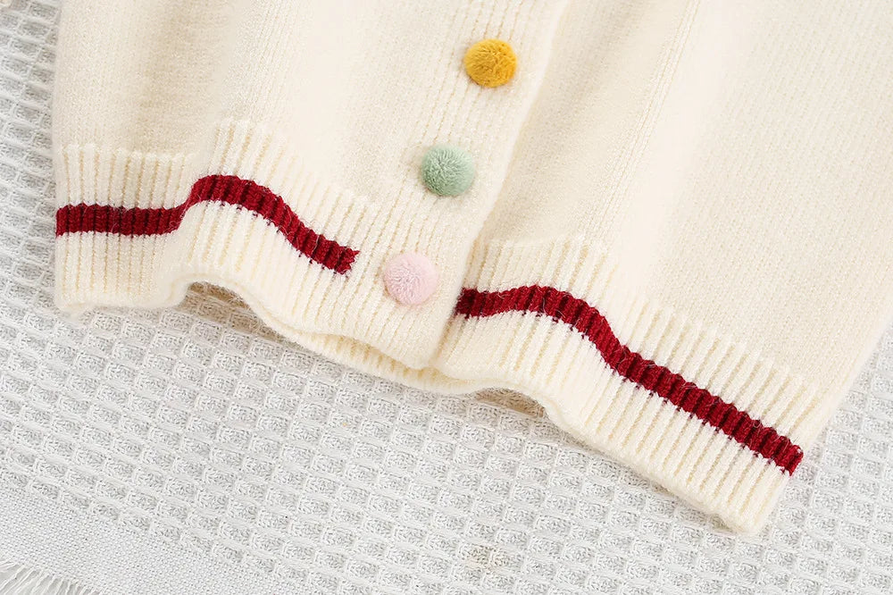 New Autumn Kids Sweater Set Cute Colourful Buttons Girls Knitted Shirt + Checked Skirt Children Sweet Thin Outfit 9M-5T Girls