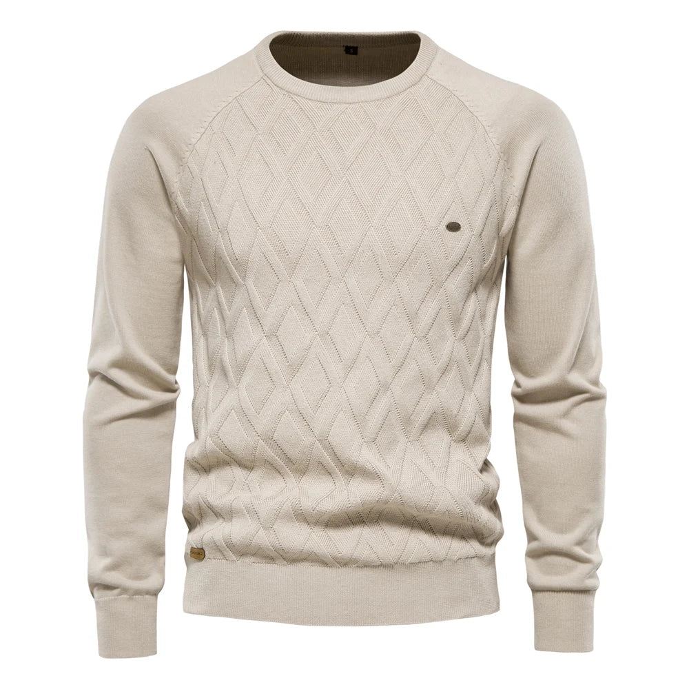 Men's Argyle Solid Colour O-neck Long-Sleeve Knitted Sweaters - Pullover Winter Warm Sweaters