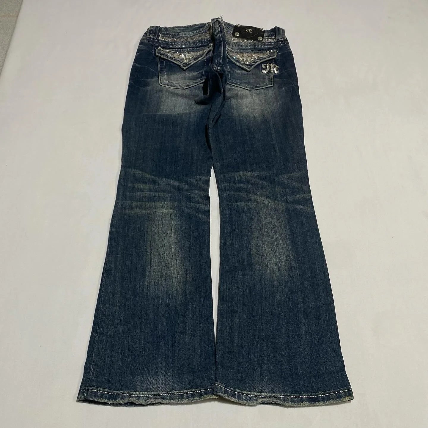 Women's Gothic Jeans Y2K Clothes Harajuku Hip Hop Pocket Embroidery Vintage Dark Blue Baggy Jeans High Waist Slim Flared Trousers