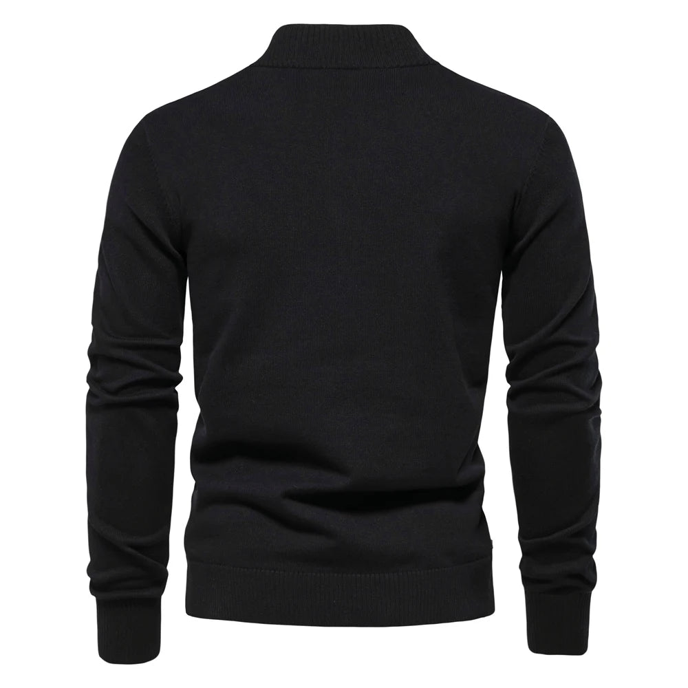 Men's Knitted Stand Mock Neck Cotton Cardigan Casual Social Autumn Button-Up Sweater Jacket for Men