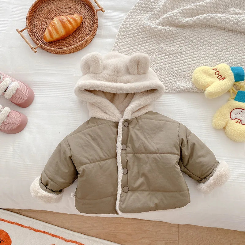 Winter Baby Girls Clothes Fur Lining Hoodie Jacket Cotton Fleece Boys Coat 7-36m Unisex