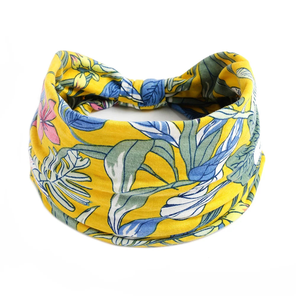 Bohol Headbands Women Wide Knotted Hairbands Elastic Turban Head Bands Non-Slip Floral Yoga Sports Sweatbands Workout Head Wraps