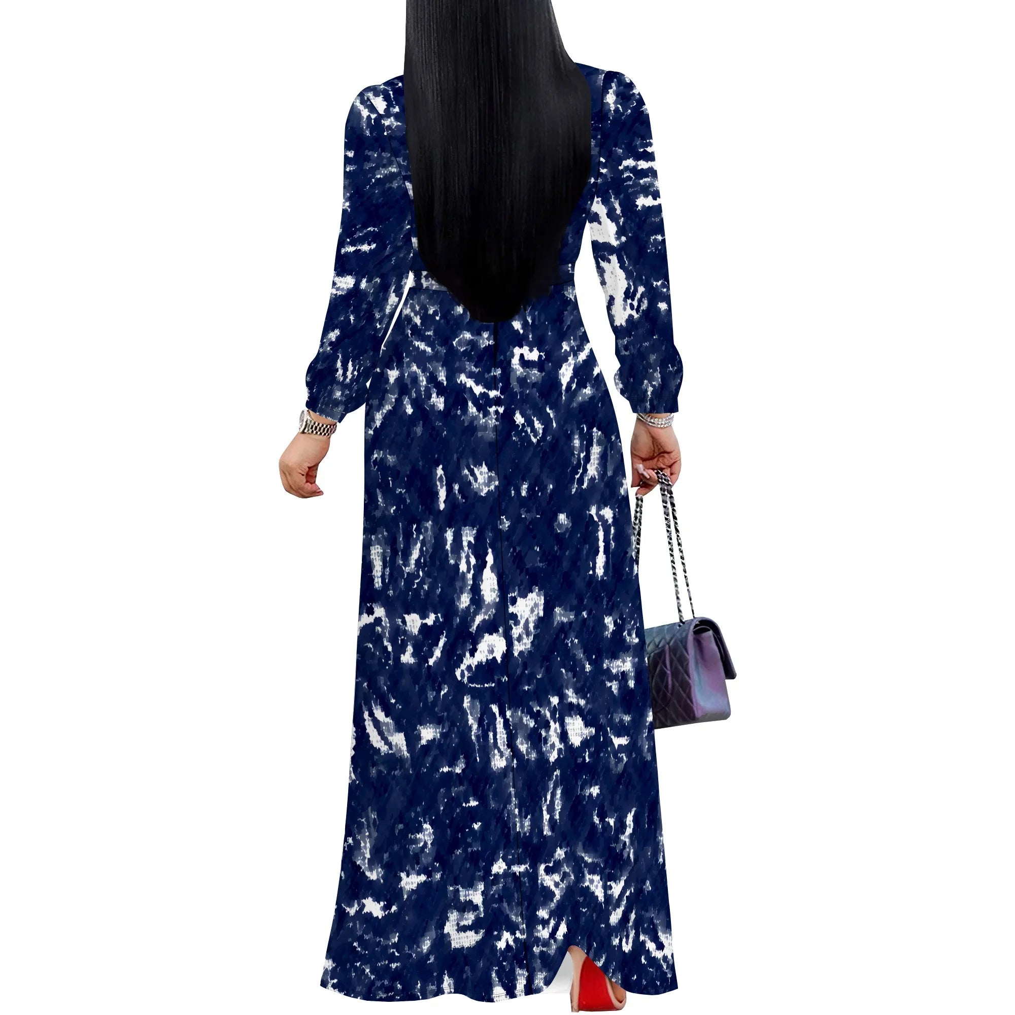 Tie-Dye V-Neck Long Sleeve Maxi Dress Women Casual Boho Fall Holiday Outfits