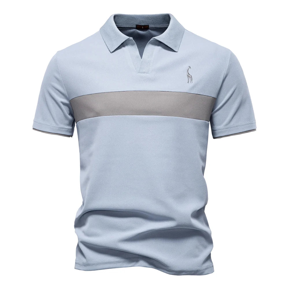 Men's Summer V-Neck Striped Polo Shirt Breathable Slim Fit Polo Shirts for Men Lightweight Casual Athletic Polo