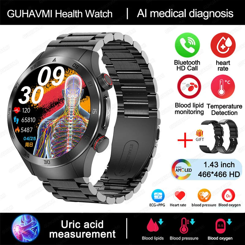 2025 New Smart Watch ECG+PPG Laser Treatment Blood Lipid Heart Rate Blood Pressure Health Sport Smartwatch For Men - Compatible with Huawei & Xiaomi IOS