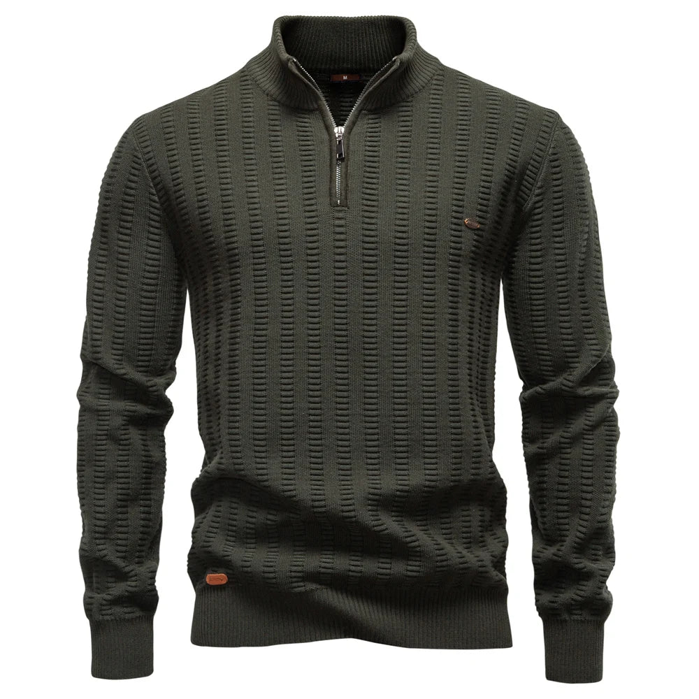 Men's Luxury Striped Pullover Style Cotton Knitwear Thickened Warm Crew Neck Winter Social Male Sweater