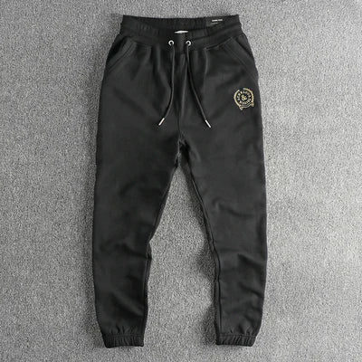 Herfst Amerikaanse Retro Terry Gebreide Borduurwerk Joggingbroek Heren Eenvoudige Elastische Taille Trekkoord Sport Casual Jeugd Losse Broek