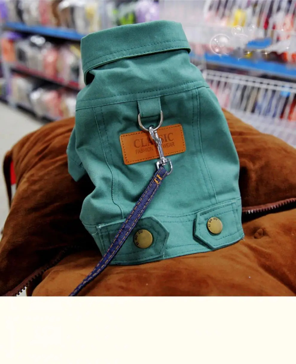 Spring Dog Suit Outfits Denim Coat Clothes with D Leash Ring for Small Medium Dogs Puppies Pet Color Jean small Dog Costume