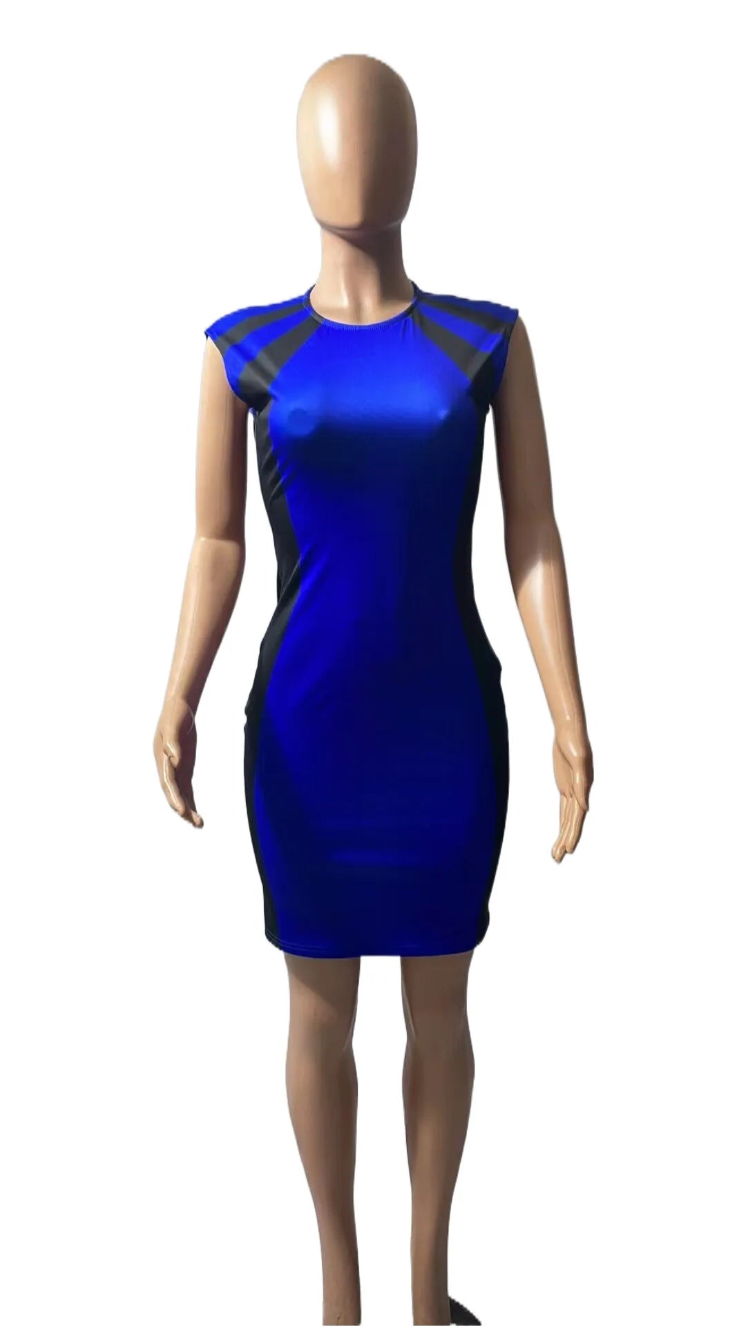 Elegant Women Party Club Dresses Summer Fashion Colorblock Round Neck Bodycon Dress Sleeveless Casual Mini Black Dress