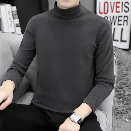 Men's Basic Turtleneck Knit Sweater Simple Winter Casual Sweater Sweet Inner Wear Chic Male Pullovers Full Sleeve