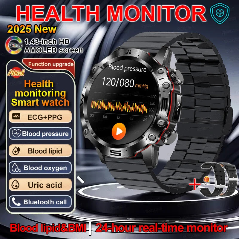 2025 Nieuwe Smart Watch Monitoring Bloeddruk Urinezuur ECG + PPG Fitness Tracker Klok Bluetooth Call Health Smartwatch Voor Mannen