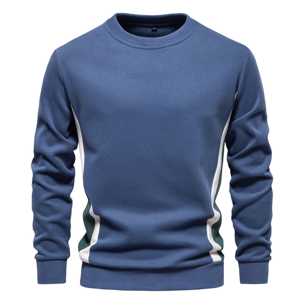 Men's Patchwork Cotton-Blend Crew Neck Sweatshirts Fashion Casual Sport Round-Neck Pullover Sweatshirt for Men