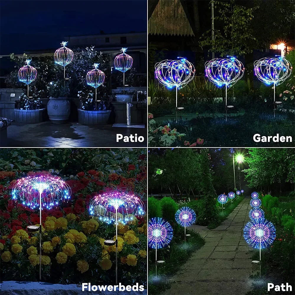 200LED LED Solar Fireworks Lights Outdoor Grass Globe Dandelion Lamp for Garden Lawn Landscape Lamp Holiday Light